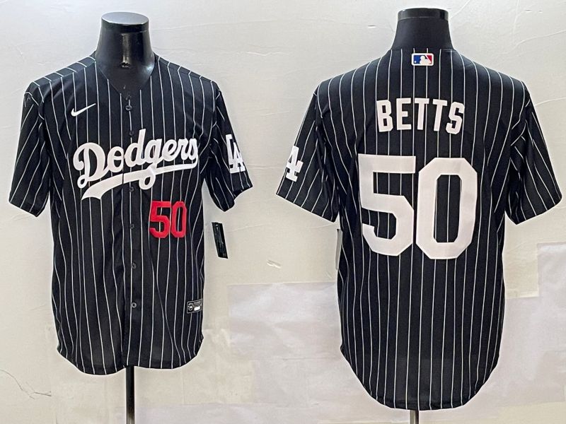 Men Los Angeles Dodgers #50 Betts Black Stripe Jointly Name 2025 Nike MLB Jersey style 9->los angeles dodgers->MLB Jersey